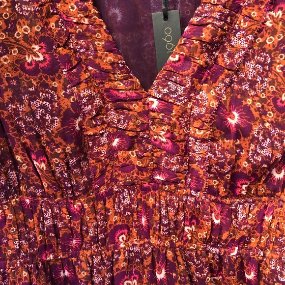 🌺 Hibiscus Floral Puff Sleeve Dress Peplum Bottom Sz 8 House Of Harlow 1960 - Picture 7 of 13